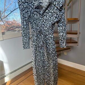 Zara Black and White Floral Long Sleeve romper size large